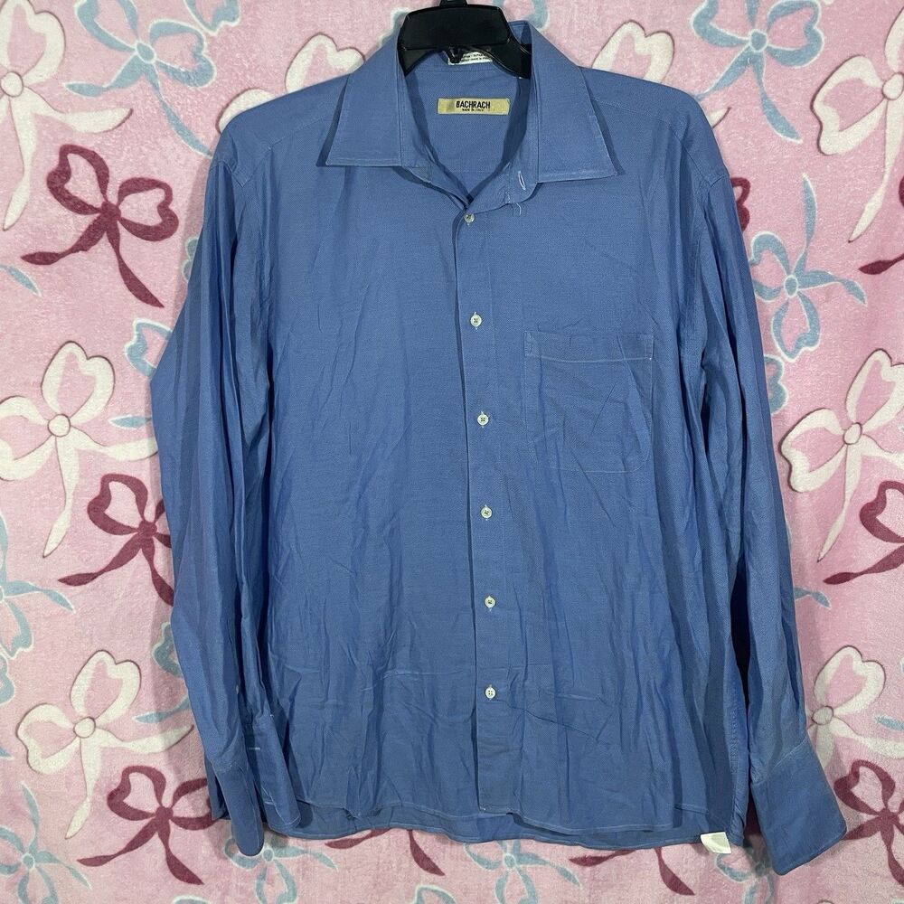 Men’s Bachrach Blue Longsleeve Button Up Dress Shirt Size 35